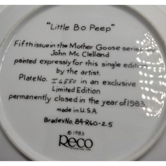 Little Bo Peep Plate Mother Goose John McClelland Limited Ed Reco 1983 - Picture 5 of 5